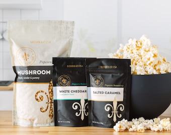 Family Movie Night Popcorn Set - 2LBs of Gourmet Kernels, 2 Easy-to-Use Seasonings and Microwavable Popcorn Popper