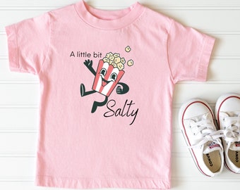 Toddler Little Bit Salty Popcorn Pun Shirt - funny toddler shirt, kids graphic tee, snacks shirt