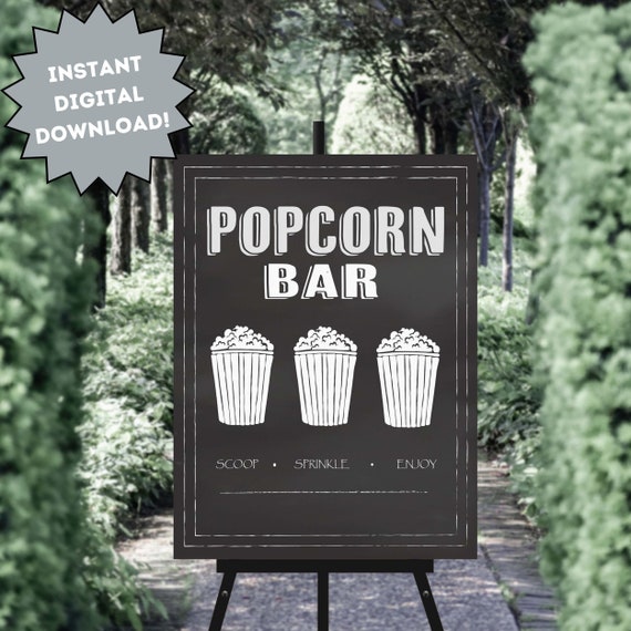 Chalkboard Popcorn Bar Party Signs Printable popcorn station sign