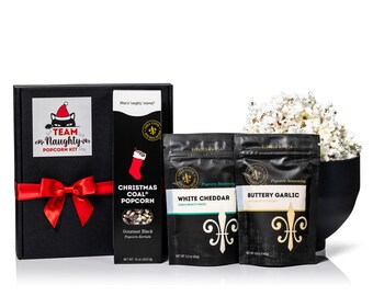 Team Naughty Cat Christmas Coal Popcorn Kit: Customizable Christmas Gift Set