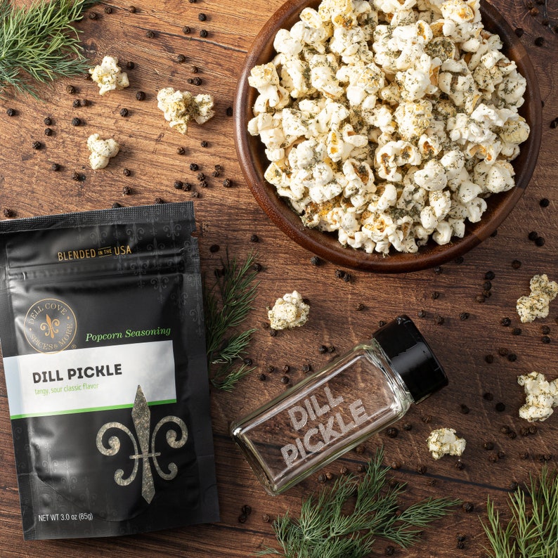 Pickle Popcorn Dill Pickle seasoning mix for flavored popcorn, pickle flavored spice blend for gourmet popcorn, sour and salty snack image 3