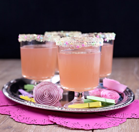 Rimming Sugar - baby shower sprinkles for alcohol baby shower drinks, colored cocktail rim sugar with pastel pink, yellow, green sprinkles Il_570xn