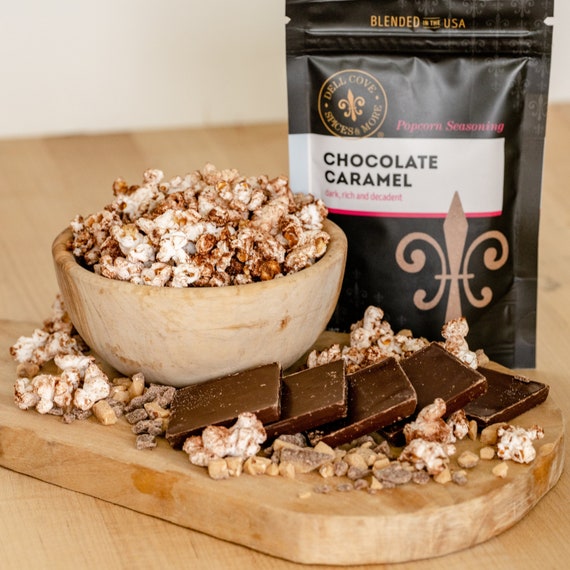 Chocolate Popcorn Seasoning with Caramel, gluten-free, gifts with INTERNATIONAL SHIPPING, flavored popcorn, sweet popcorn Il_570xn