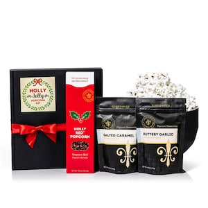Holly Jolly Popcorn & Seasoning Gift Set: Gourmet Red Kernels + Seasonings for Holiday Movie Nights