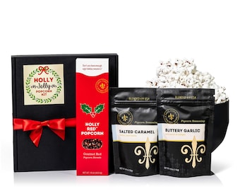 Holly Jolly Popcorn & Seasoning Gift Set: Gourmet Red Kernels + Seasonings for Holiday Movie Nights