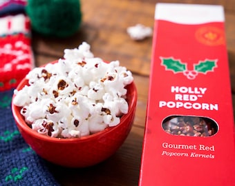 Personalized Christmas Popcorn Gift - Holly Red Gourmet Popcorn Kernels, Holiday Popcorn  naughty or nice gifts, reindeer stocking stuffer