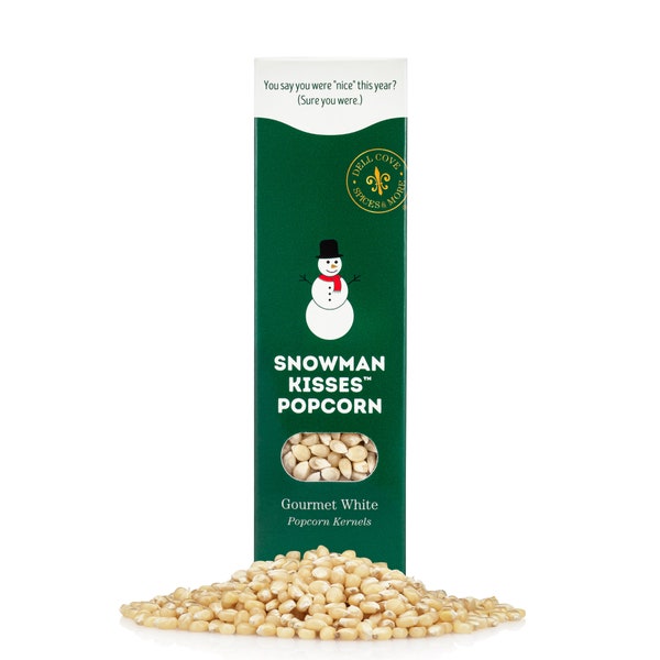 Snowman Kisses Gourmet Popcorn Kernels - Xmas Stocking Stuffer Gift, teacher and employee Christmas stocking filler