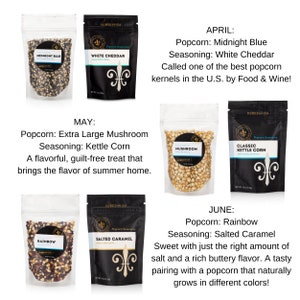 Popcorn of the Month Club popcorn and seasoning gifts for 3 or 6 or 12 month monthly food subscription box, Dads popcorn lover gift idea image 4