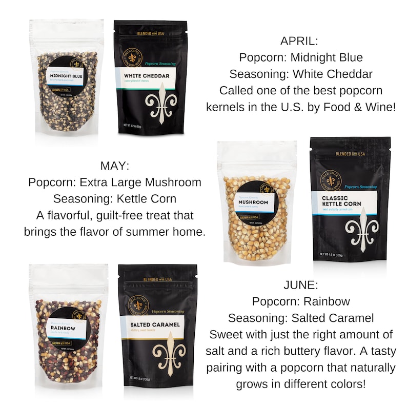 Popcorn of the Month Club popcorn and seasoning gifts for 3 or 6 or 12 month monthly food subscription box, Dads popcorn lover gift idea image 4