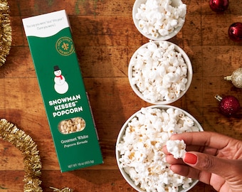 Snowman Kisses Hulless Popcorn Kernels - Gourmet snacks for Christmas movie night, custom stocking fillers for men & women