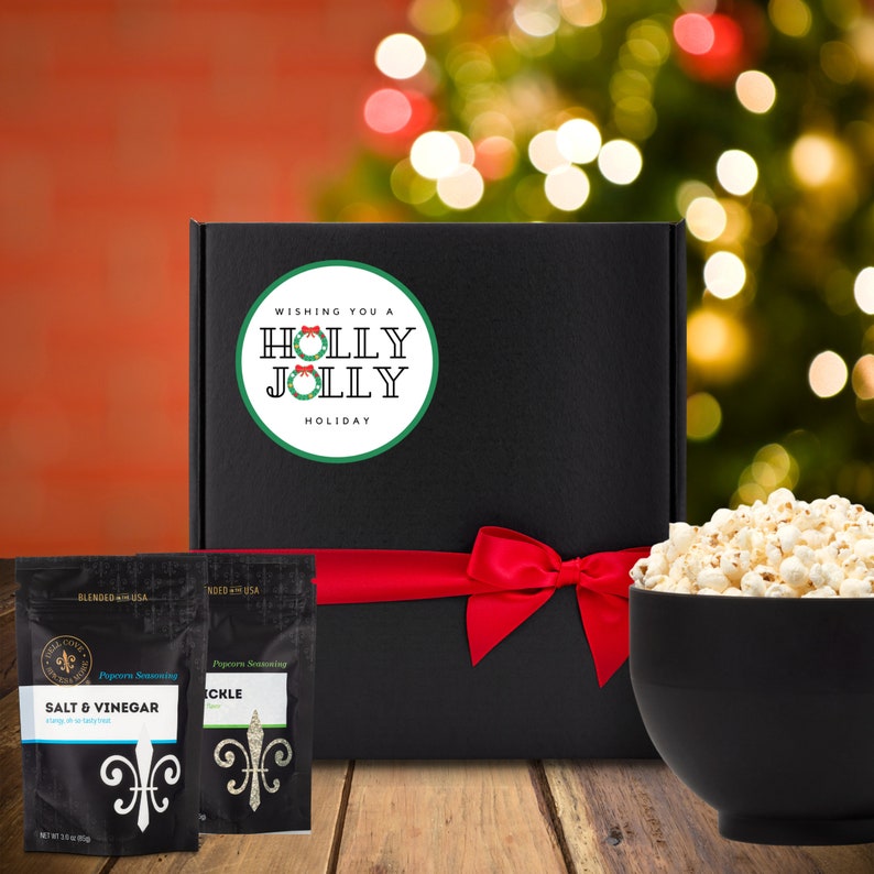 Holly Jolly Christmas Gourmet Popcorn Gift Box Christmas party popcorn bowl with two hand blended seasonings image 1