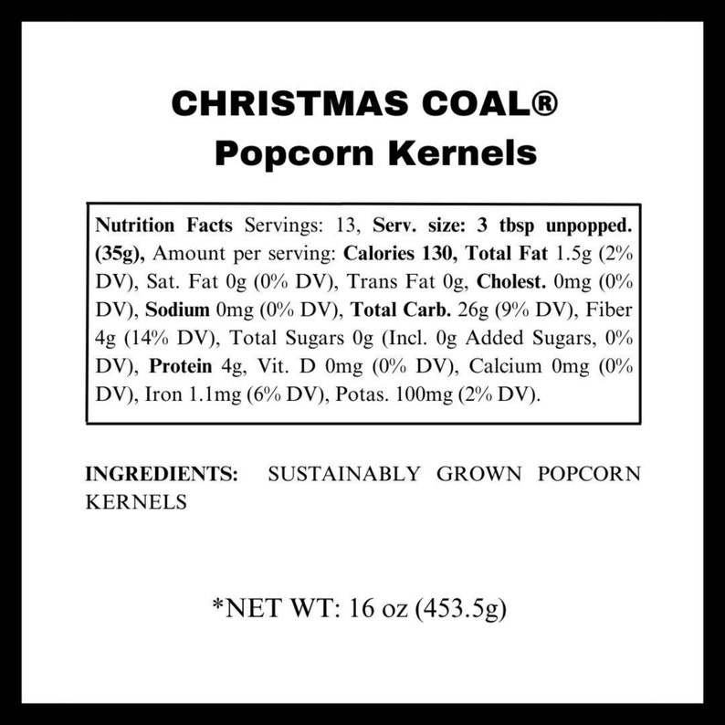 Christmas Coal popcorn kernels black gourmet popcorn, lump of coal X-Mas gift, fun and unique novelty stocking stuffer image 6