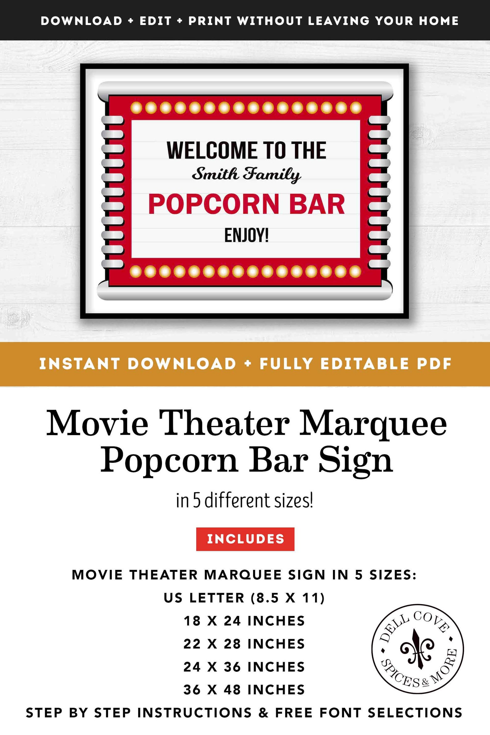 Printable Popcorn Bar Welcome Sign for Movie Night Instant - Etsy