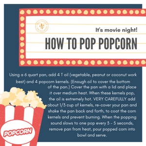 Instructions on how to pop popcorn. Dell Cove Spices
