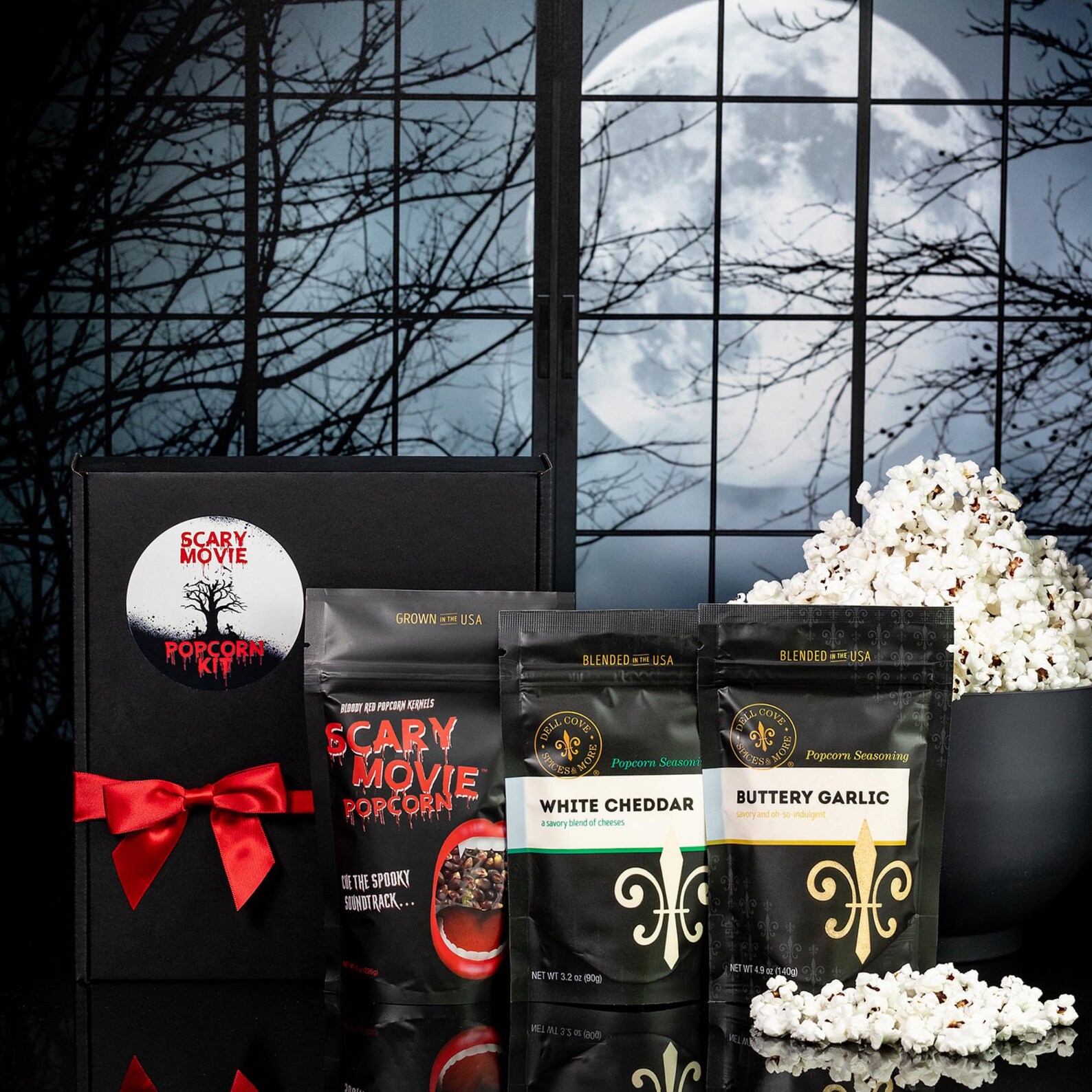 Scrary Kit Scary Movie Popcorn Kit: Bloody Red Kernels + Gourmet Seasonings ...