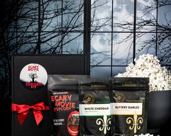 Scary Movie Popcorn Kit: Bloody Red Kernels + Gourmet Seasonings + Gothic Popcorn Microwave Popper