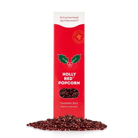 Holly Red Popcorn Kernels - Christmas Popcorn Gift, Holiday popcorn, adult stocking stuffer, fun teacher gift, Xmas movie night gift for Dad Il_570xn