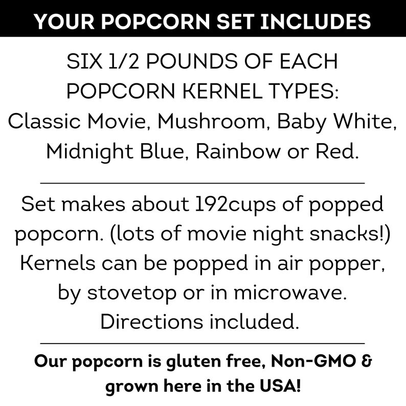 Gourmet Popcorn Kernel Gift Box Variety Set of 6 Non GMO Etsy