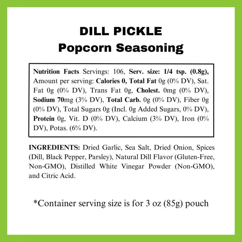 Dill Pickle Popcorn Seasoning flavored popcorn spice mix, tangy pickle blend, gluten-free and vegan pickle popcorn seasoning gift zdjęcie 2