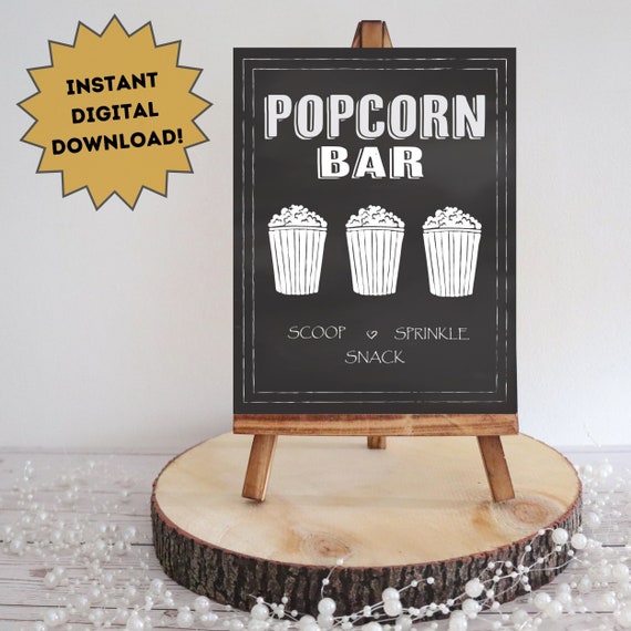 Popcorn Bar Sign Digital Download - DIY Chalkboard Sign, Birthday Party Popcorn Bar, Sweet 16, Popcorn Party Favors Il_570xn
