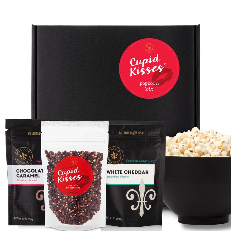 Cupid Kisses® Popcorn Valentine's Gift Box Popcorn Popper Sweet or Salty Seasonings for Romantic Movie Night, Cute Holiday Gift Set image 10