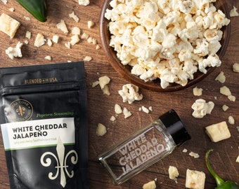 Savory Popcorn Seasoning - White Cheddar Jalapeño flavor, cheesy jalapeno popcorn, spicy movie night popcorn gift