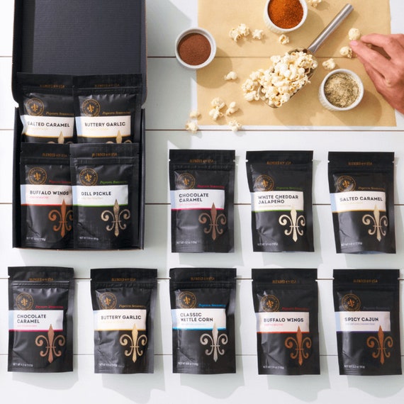 Gourmet popcorn seasonings - personalized gift set of flavored popcorn spices, popcorn gifts, custom gourmet foodie gift, gluten free Il_570xn