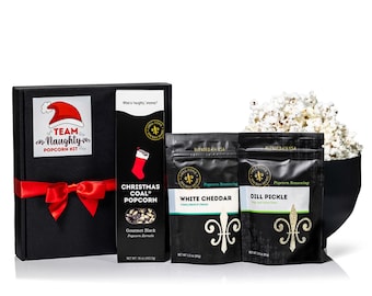 Christmas Coal Popcorn Gift Set: Gourmet Black Popcorn & Customizable Seasonings