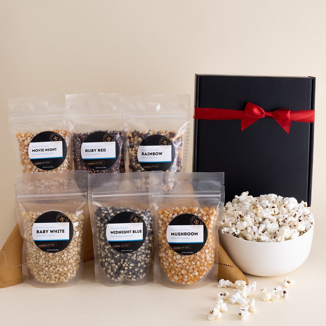 Gourmet Popcorn Kernel Gift Box Variety Set of 6, Non GMO Bulk Popcorn