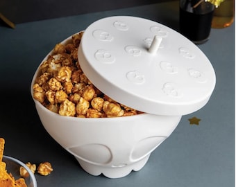Gothic Skeleton Microwave Popcorn Popper + Scary Movie Popcorn Kernel Set for Horror Film Fans