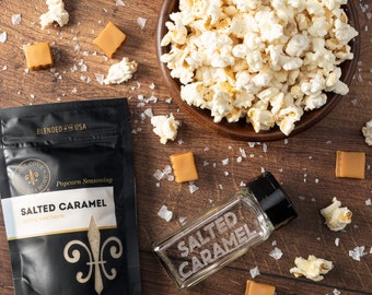 Salted Caramel Popcorn Seasoning - Caramel infused sea salt powder topping for gourmet popcorn