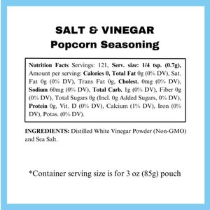 Salt and Vinegar Popcorn Seasoning gourmet salt and vinegar popcorn flavoring, movie night seasoning gift set, gluten-free salty snacks image 2