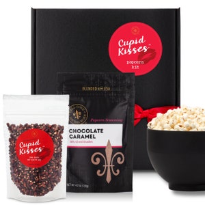 Cupid Kisses® Popcorn Valentine's Gift Box Popcorn Popper Sweet or Salty Seasonings for Romantic Movie Night, Cute Holiday Gift Set image 1