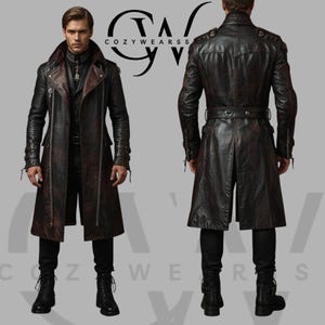 Handmade Gothic Leather Trench Coat for Men – Vintage Steampunk Long Jacket – Custom Black/Brown Coat – Cosplay, Festival  or Winter Wear