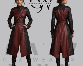 Handgefertigter Ledermantel: Gothic-Steampunk-Frack – Schwarz & Kastanienbraun