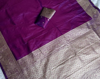 Sari in seta viola Gala: Zari Pallu e bordo, sari da sposa indiano