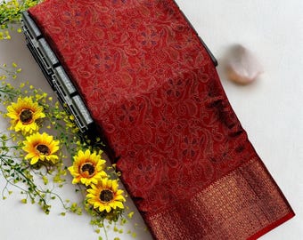 Dola Silk Saree: Kalamkari-weefsel, Hamsa Zari-rand en bijpassende blouse