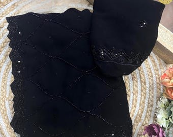 Black Georgette Saree: Beads & Sequins Embroidery work for Eid Party Wear