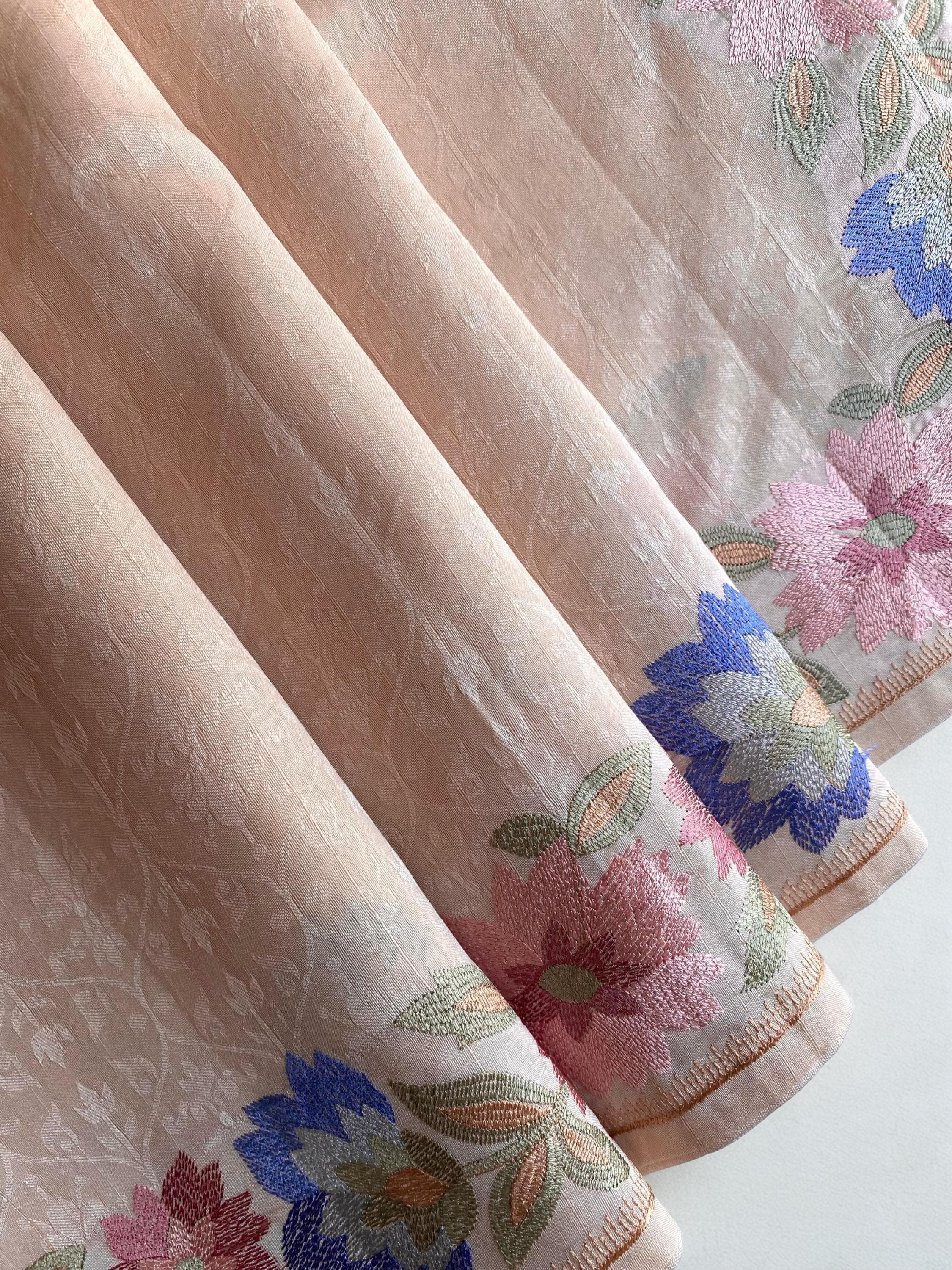 Pure Tussar Silk Saree: Floral Embroidered Border, Designer Indian Saree