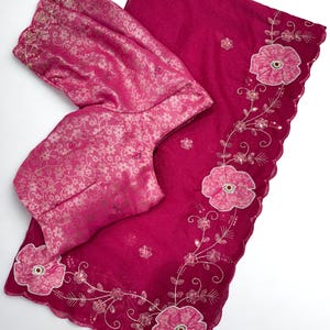 Chiffon Saree: Hand Applique with Sequins Embroidery work, Designer Party Wear, Wedding Guest