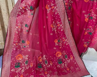 Floral Cotton Saree: Handmade Lightweight Indian Wedding Party Wear Saree