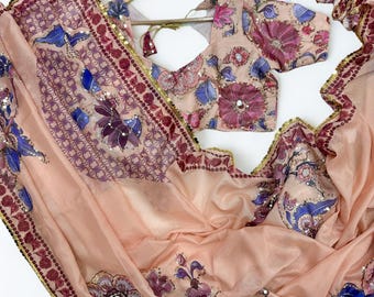 Tebby Silk Saree: Digital Floral Print, Mirror & Embroidery Work, Bollywood Style