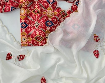 Crackle Silk Saree: Patola-patch handwerk, parelrand - bruids-, feest- en feestkleding