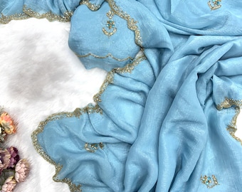 Crush Silk Saree – Katdana & Diamond Handwork for Party Wear Sari with Designer Blouse