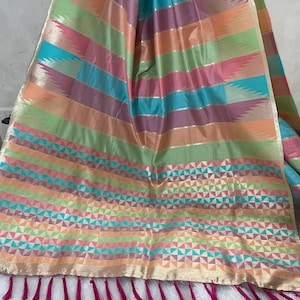 Banarasi Silk Saree: Multicolor Temple Design, Gold Zari Border