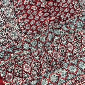Soft Satin Silk Saree: Ajrakh Print with Real Mirror Work & Tassels, Festival Wear