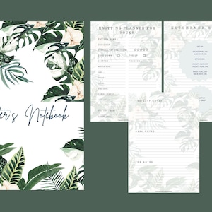 Printable and writable Knitting Planner PDF. Best digital Knitting Journal. Knit book and diary. Gift for knitters Tropical Leaves design