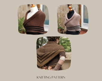 Outlander themed hand-knitted brown shawl PDF knitting pattern . Instant download for garter stitch triangle shawl for beginners. Sassenach