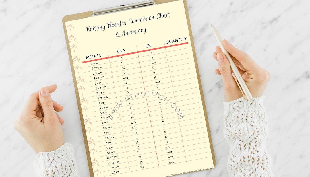 Printable and Fillable Knitting Needles Conversion Chart and Inventory ...