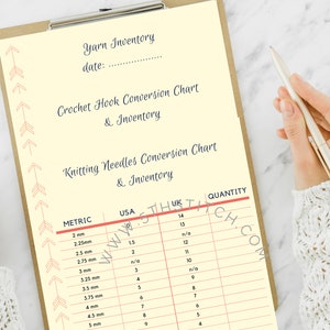Printable and Fillable Yarn Stash, Crochet Hooks &amp; Knitting Needles ...